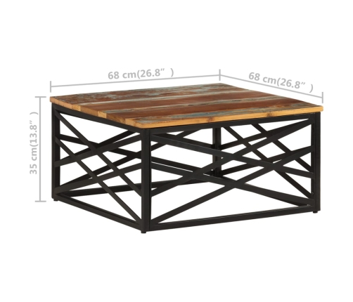 Mesa de centro de madera maciza reciclada 68x68x35 cm