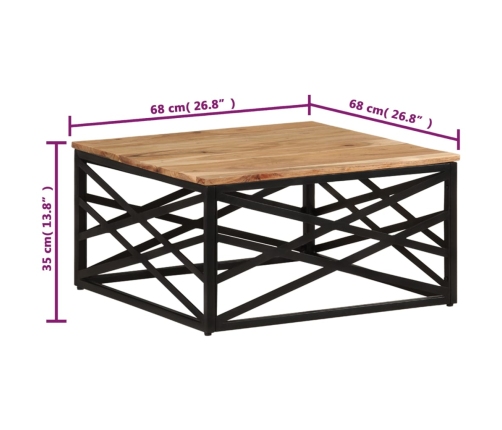 Mesa de centro de madera maciza de acacia 68x68x35 cm