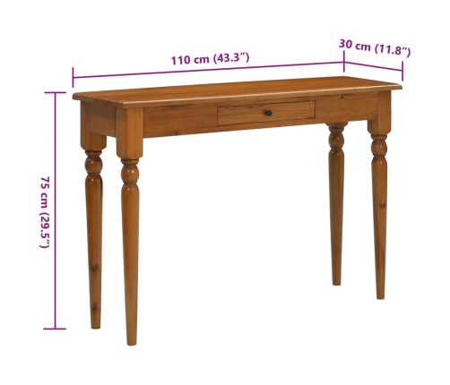 vidaXL Mesa consola de madera maciza de caoba 110x30x75 cm