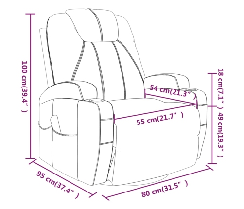 Sillón de masaje mecedora de cuero sintético gris antracita