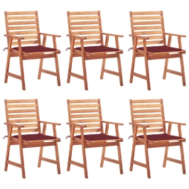 Sillas comedor de jardín y cojines 6 uds madera maciza acacia