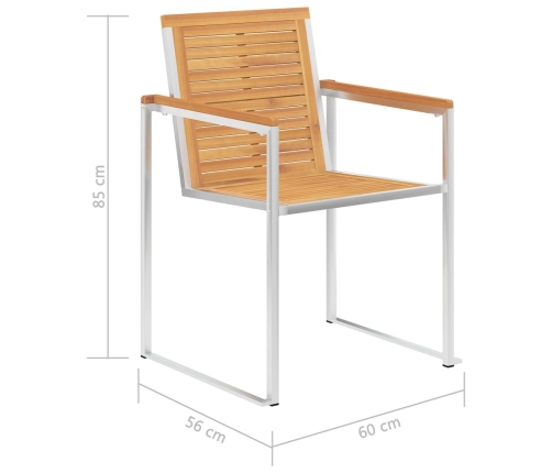 Sillas de jardín 6 uds madera maciza de teca y acero inoxidable
