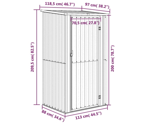 Cobertizo de jardín acero galvanizado gris 118,5x97x209,5 cm