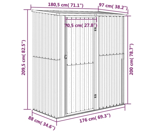 Cobertizo de jardín acero galvanizado gris 180,5x97x209,5 cm