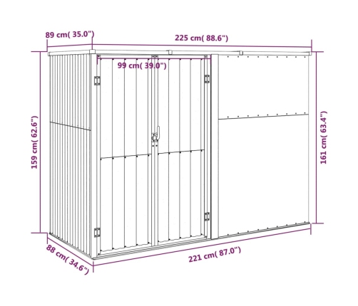 Cobertizo de herramientas jardín acero galvanizado 225x89x161cm