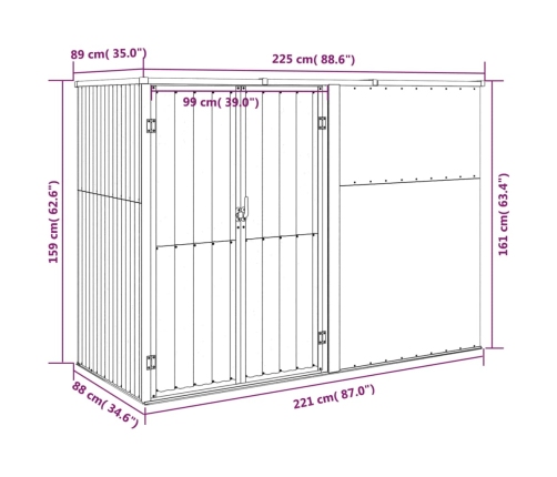 Cobertizo herramientas jardín acero galvanizado 225x89x161