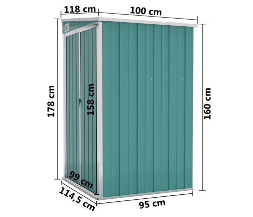 Cobertizo de jardín pared acero galvanizado verde 118x100x178cm