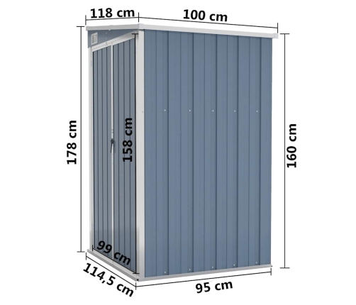 Cobertizo de jardín pared acero galvanizado gris 118x100x178 cm