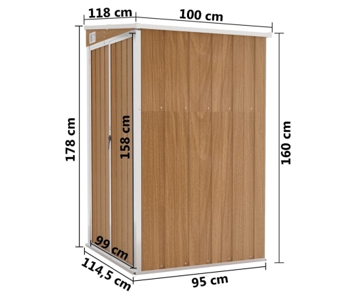 Cobertizo jardín pared acero galvanizado marrón 118x100x178 cm