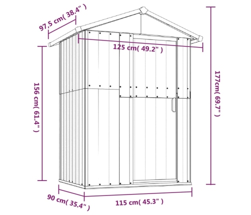 Cobertizo de jardín acero galvanizado gris 126x97,5x177 cm