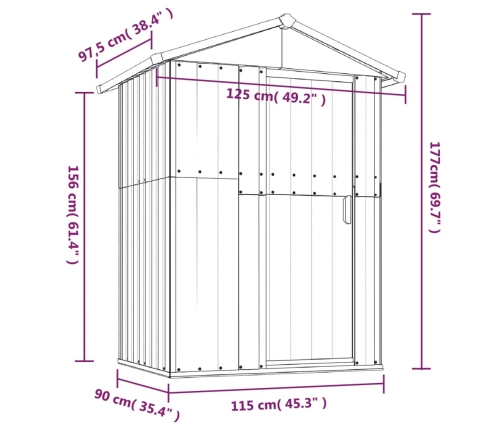 Cobertizo de jardín acero galvanizado antracita 126x97,5x177 cm