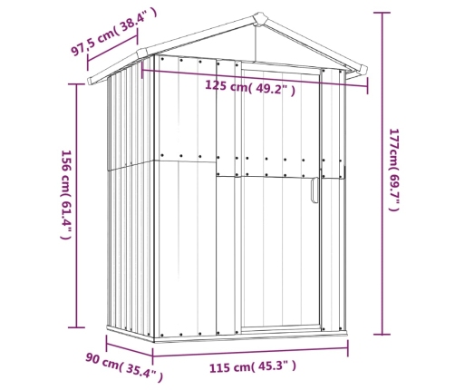 Cobertizo de jardín acero galvanizado marrón 126x97,5x177 cm