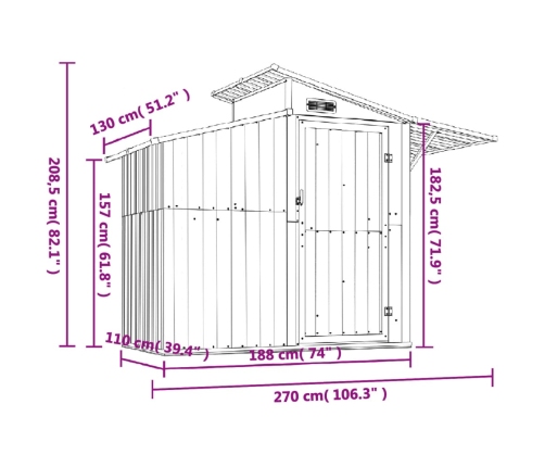 Cobertizo de jardín acero galvanizado antracita 270x130x208,5cm