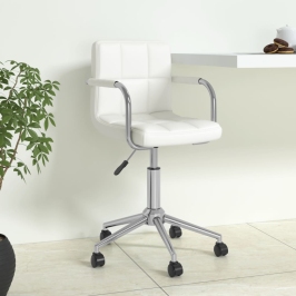 Silla de oficina giratoria de cuero sintético blanco