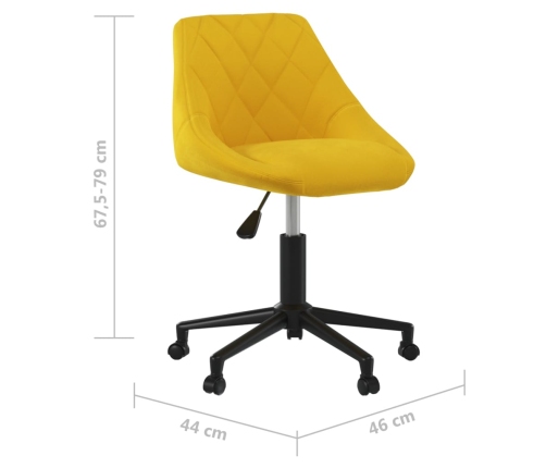 Silla de oficina giratoria de terciopelo amarilla mostaza