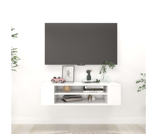 Mueble de TV colgante madera contrachapada blanco 100x30x26,5cm