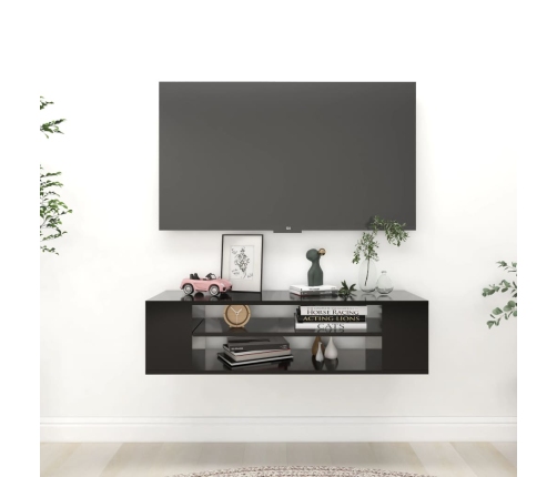 Mueble de TV colgante madera contrachapada negro 100x30x26,5 cm