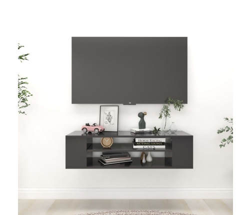 Mueble de TV colgante madera contrachapada gris 100x30x26,5 cm