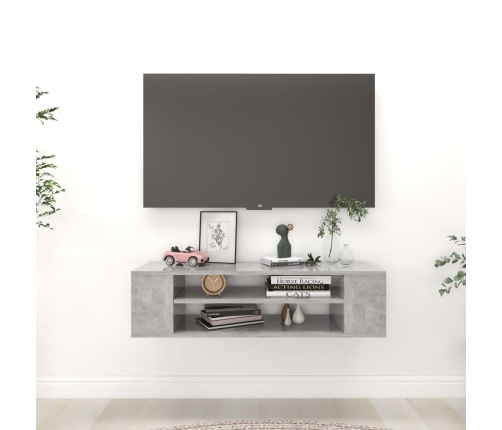 Mueble de TV colgante contrachapada gris hormigón 100x30x26,5cm