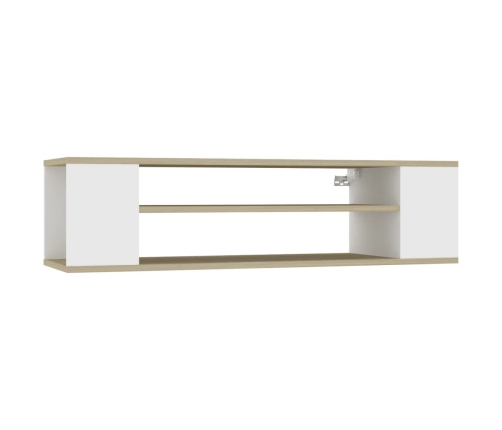 Mueble TV colgante contrachapada blanco y roble 100x30x26,5 cm