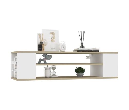 Mueble TV colgante contrachapada blanco y roble 100x30x26,5 cm