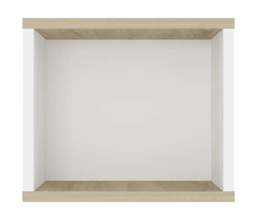 Mueble TV colgante contrachapada blanco y roble 100x30x26,5 cm