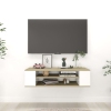 Mueble TV colgante contrachapada blanco y roble 100x30x26,5 cm