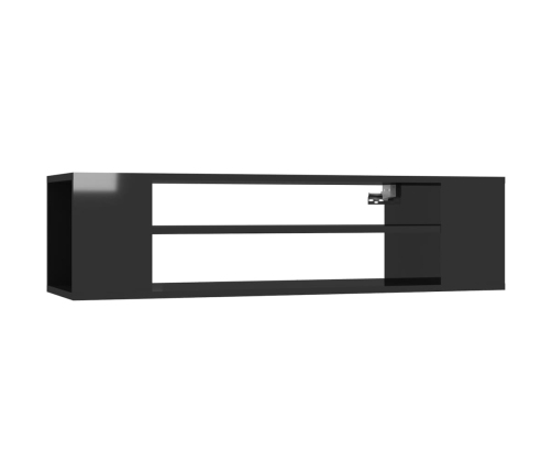 Mueble de TV colgante contrachapada negro brillo 100x30x26,5 cm