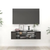 Mueble de TV colgante contrachapada negro brillo 100x30x26,5 cm