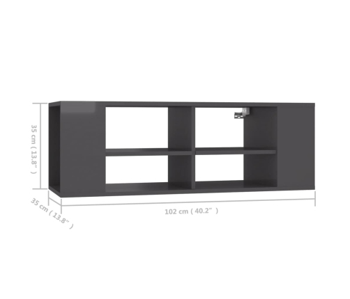 Mueble de pared para TV madera contrachapada gris 102x35x35 cm