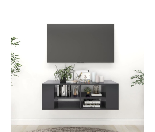 Mueble de pared para TV madera contrachapada gris 102x35x35 cm