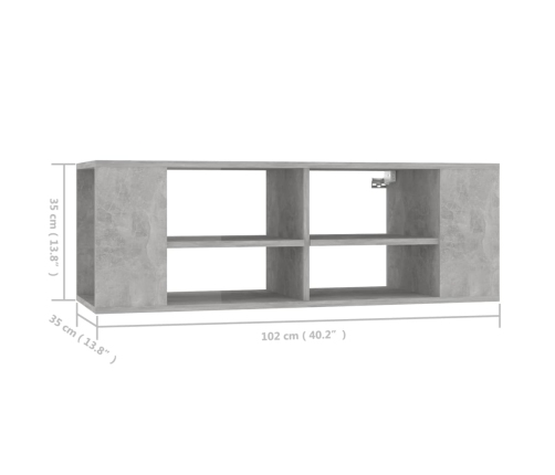 Mueble pared TV madera contrachapada gris hormigón 102x35x35 cm