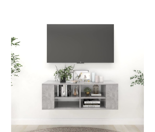 Mueble pared TV madera contrachapada gris hormigón 102x35x35 cm