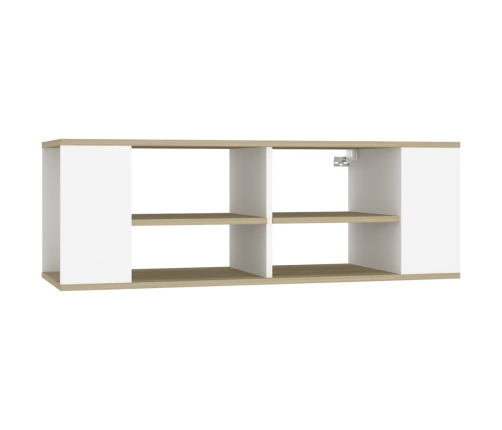 Mueble de pared de TV contrachapada blanco y roble 102x35x35 cm