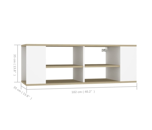 Mueble de pared de TV contrachapada blanco y roble 102x35x35 cm