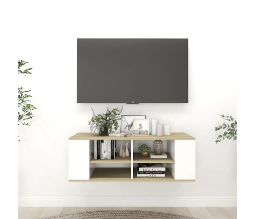 vidaXL Mueble de pared de TV contrachapada blanco y roble 102x35x35 cm