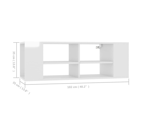 vidaXL Mueble de pared para TV contrachapada blanco brillo 102x35x35cm