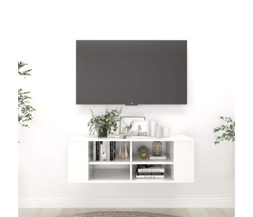 vidaXL Mueble de pared para TV contrachapada blanco brillo 102x35x35cm