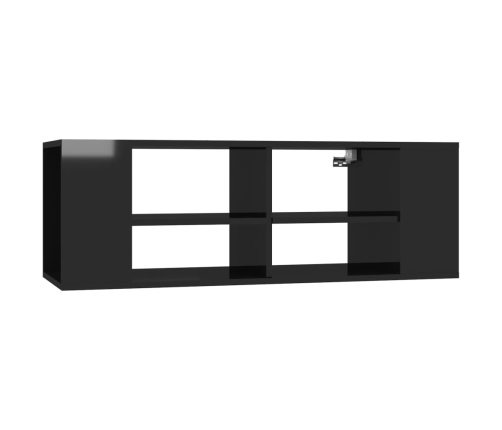 Mueble pared TV madera contrachapada negro brillo 102x35x35 cm