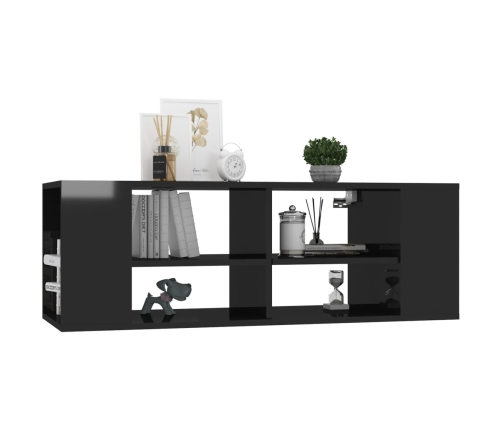 Mueble pared TV madera contrachapada negro brillo 102x35x35 cm