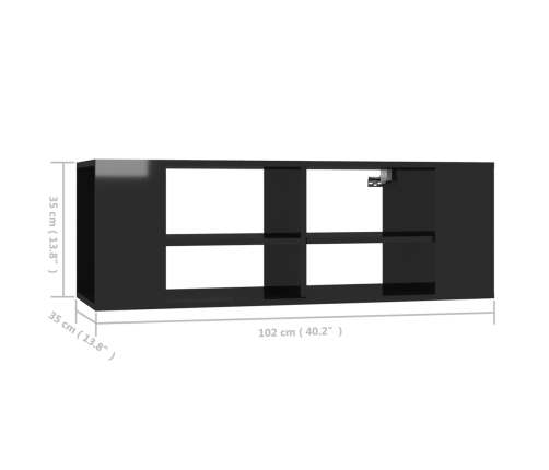 Mueble pared TV madera contrachapada negro brillo 102x35x35 cm