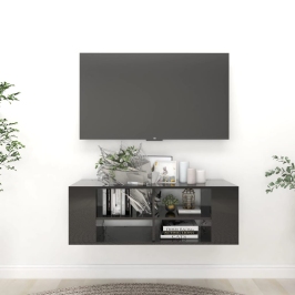 Mueble pared TV madera contrachapada negro brillo 102x35x35 cm