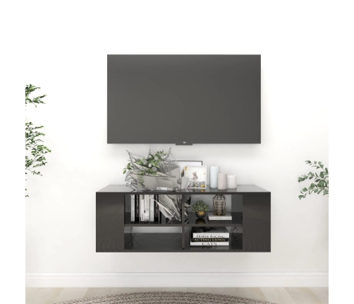 vidaXL Mueble pared TV madera contrachapada negro brillo 102x35x35 cm