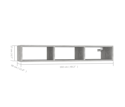 vidaXL Estantería pared madera contrachapada gris hormigón 102x30x17cm