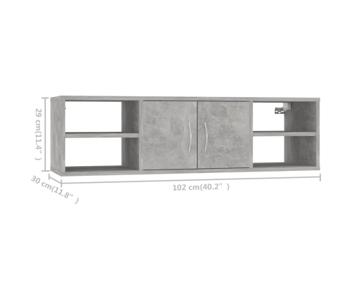 Estantería pared madera contrachapada gris hormigón 102x30x29cm