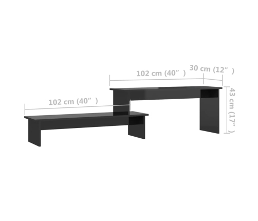 Mueble para TV madera contrachapada negro brillante 180x30x43cm