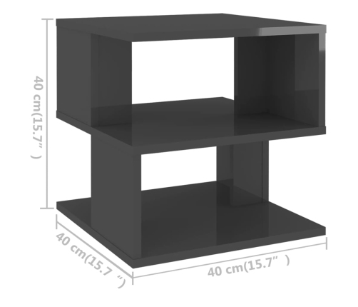 Mesa auxiliar de madera contrachapada gris brillante 40x40x40cm