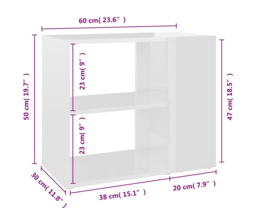 Armario auxiliar madera contrachapada blanco brillo 60x30x50 cm