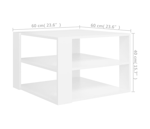 Mesa de centro madera contrachapada blanco 60x60x40 cm