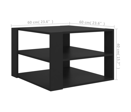 Mesa de centro madera contrachapada negro 60x60x40 cm